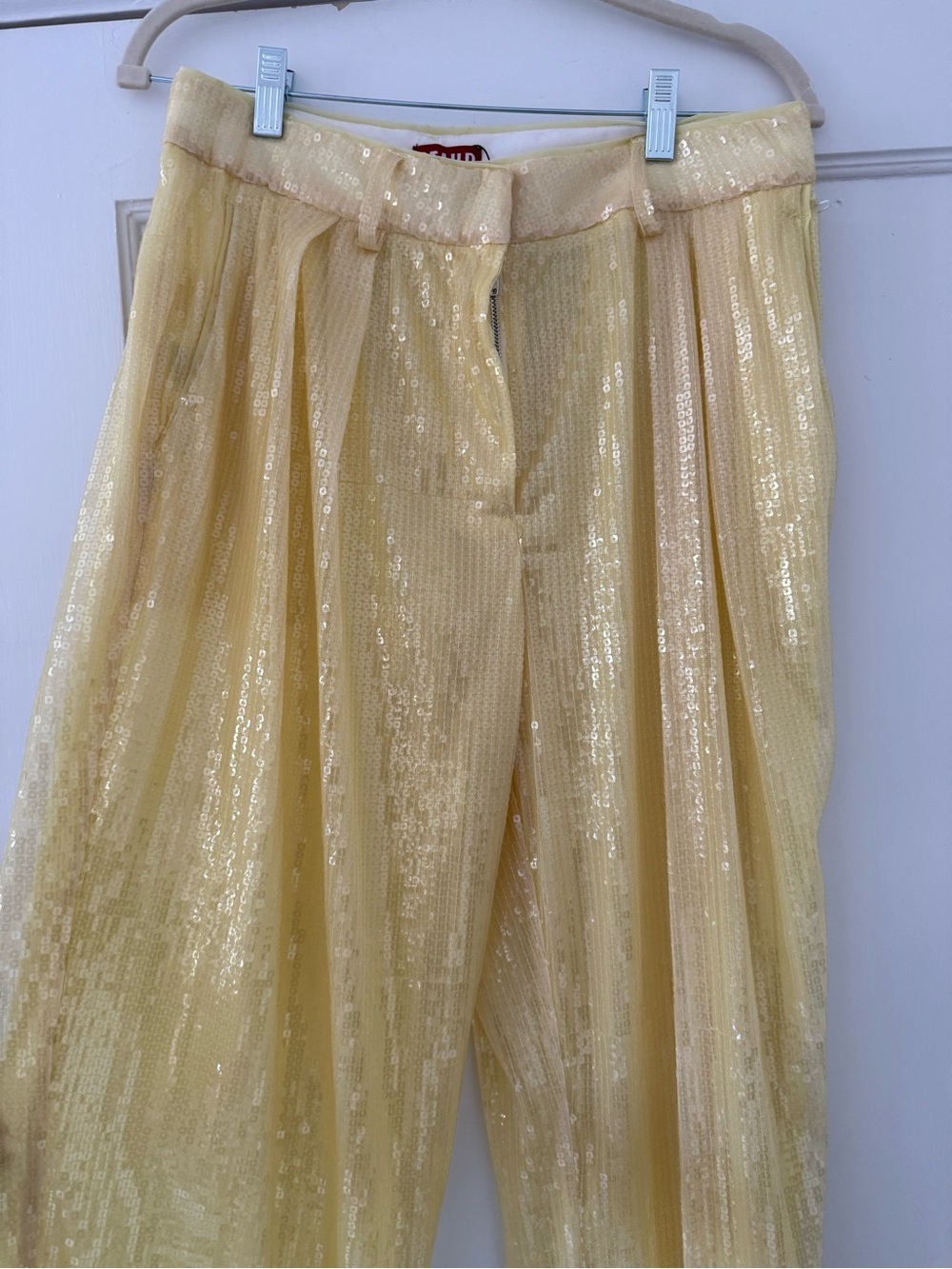 New Staud Luisa Sequin Pants in Sunray Butter Yellow in Size 8 - Picture 9 of 13